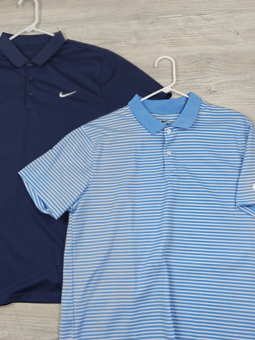 Nike Golf Mens Size Large Polo Shirt Bundle 2 Pack Navy Blue & Light Blue Stripe